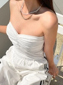 DAZY 褶饰短款抹胸外出上衣 - 白色 - 查看 3