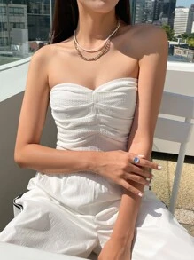 DAZY 褶饰短款抹胸外出上衣 - 白色 - 查看 4