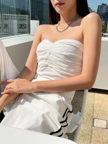 DAZY 褶饰短款抹胸外出上衣 - 白色 - 查看 5