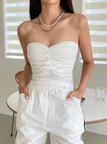 DAZY 褶饰短款抹胸外出上衣 - 白色 - 查看 6