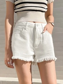 DAZY Raw Hem Slant Pocket Denim Shorts