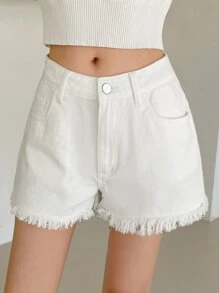 DAZY Raw Hem Slant Pocket Denim Shorts