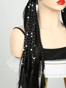 中等合成髮辮 - 黑色 - 查看 1