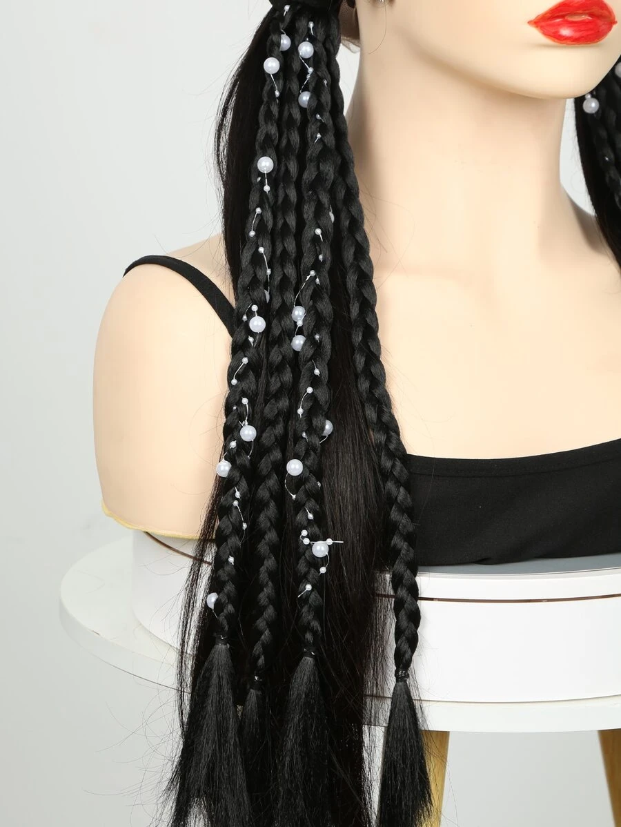 中等合成髮辮 - 黑色 - 查看 1