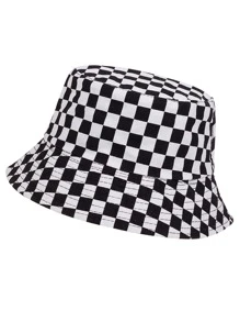 Men Checkered Pattern Bucket Hat Street Casual - Black and White - View 1