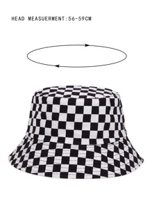 Men Checkered Pattern Bucket Hat Street Casual - Black and White - View 3