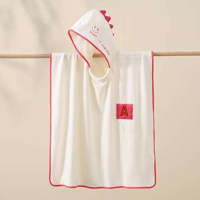 1pc Kids Slogan Embroidery Hooded Bath Towel