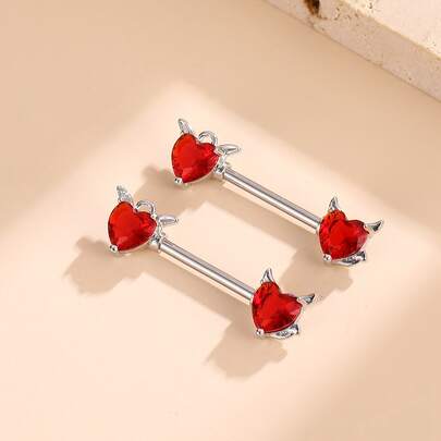 2pcs Rhinestone Heart Decor Nipple Ring