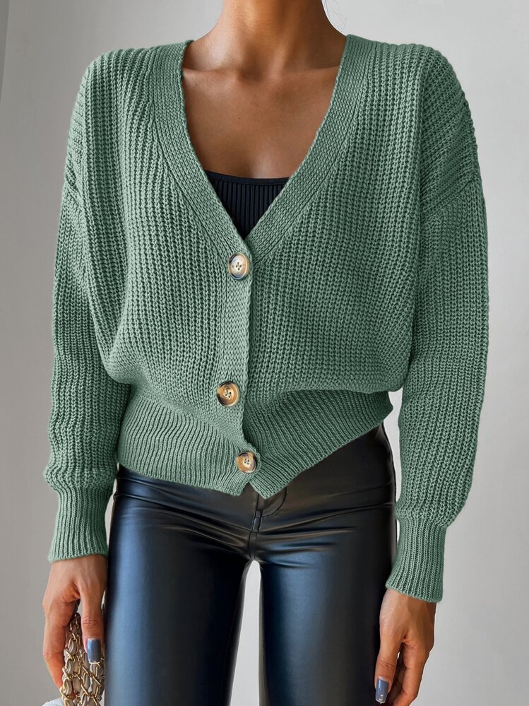 Cardigan mit Drop Shoulder Rippenstrick - Minzgrün - Übersicht 3