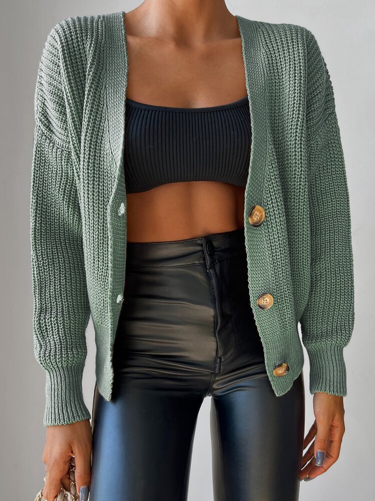 Cardigan mit Drop Shoulder Rippenstrick - Minzgrün - Übersicht 5