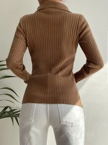 EURMUSE Ribbed Knit Jumper With Thumb Hole - Khaki - View 2