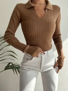 EURMUSE Ribbed Knit Jumper With Thumb Hole - Khaki - View 6