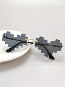 Hombres Gafas de moda sin montura de lentes de corazón - Gris Oscuro - Ver 1