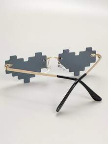 Hombres Gafas de moda sin montura de lentes de corazón - Gris Oscuro - Ver 3