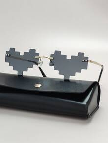 Hombres Gafas de moda sin montura de lentes de corazón - Gris Oscuro - Ver 5