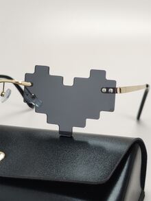 Hombres Gafas de moda sin montura de lentes de corazón - Gris Oscuro - Ver 7