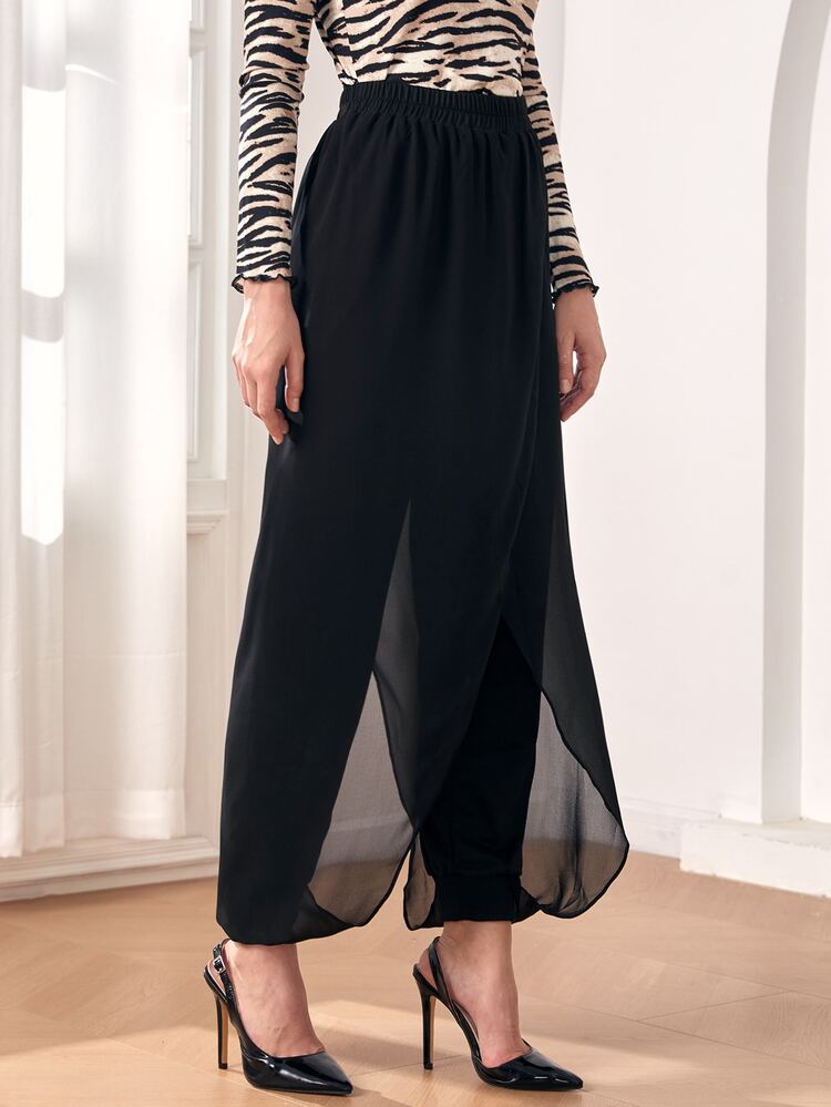 Modelyn High Waist Wrap Trousers Without Belt - Black - View 3