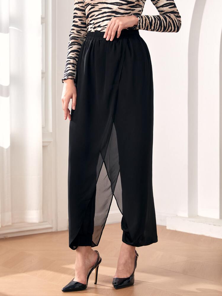 Modelyn High Waist Wrap Trousers Without Belt - Black - View 5