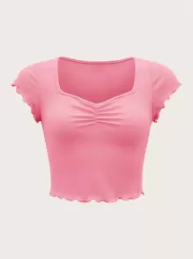 SHEIN MOD Áo thun nữ Xù nhỏ Xù màu trơn Giải trí - Hồng - Xem 1