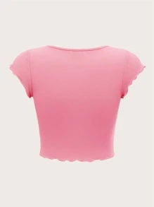 SHEIN MOD Áo thun nữ Xù nhỏ Xù màu trơn Giải trí - Hồng - Xem 2