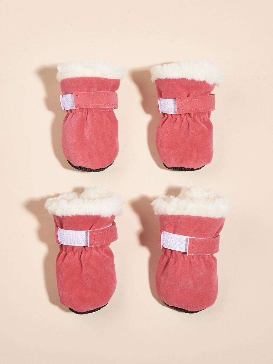 1套粉色寵物絨面鞋，適合貓和狗，可供日常穿著使用