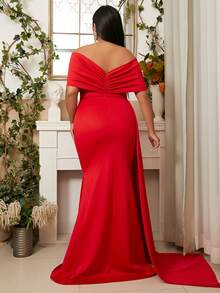 seomiscky Plus Off Shoulder Draped Zip Backless Dress - Red - View 3