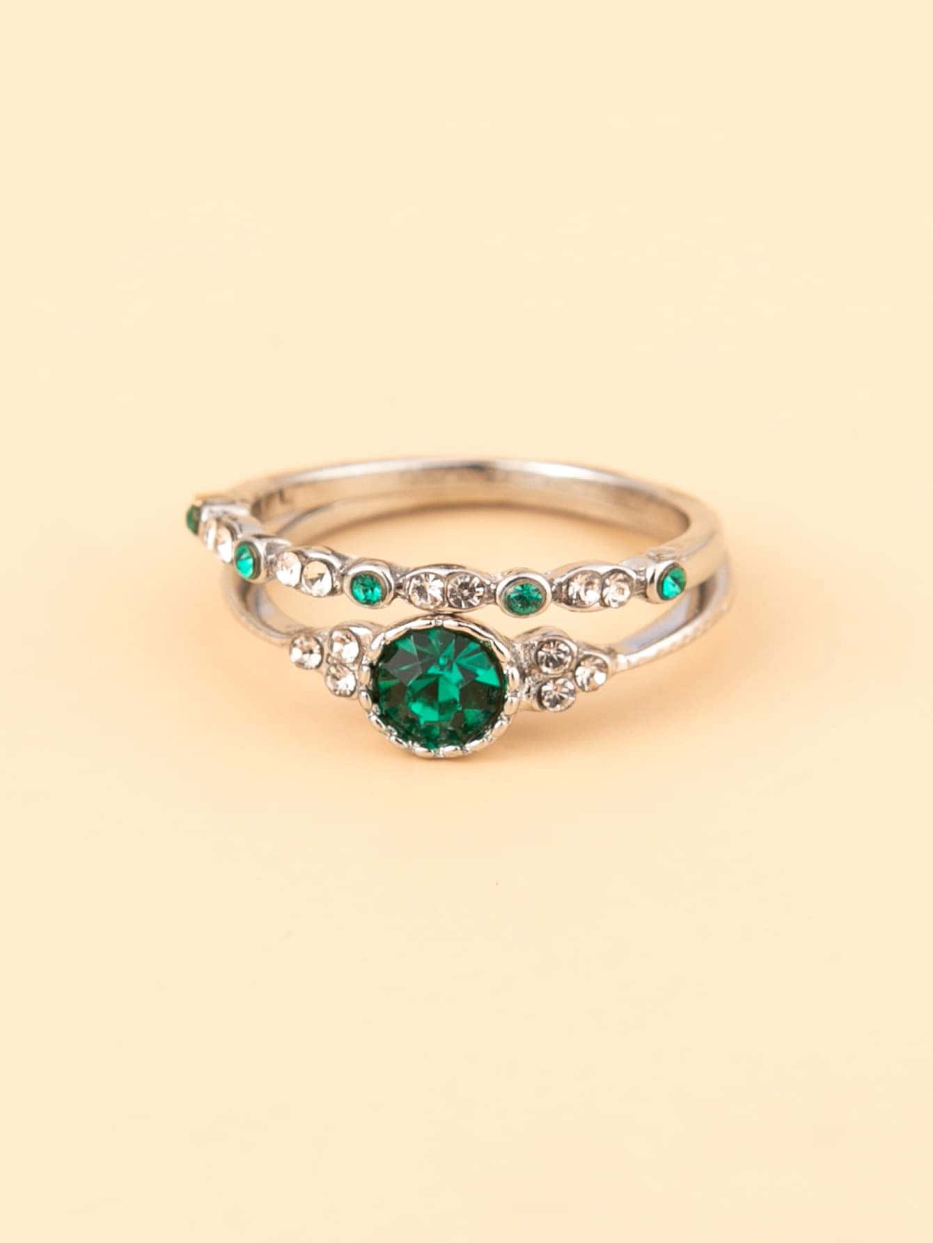 2pcs Rhinestone Decor Ring - Green - View 1