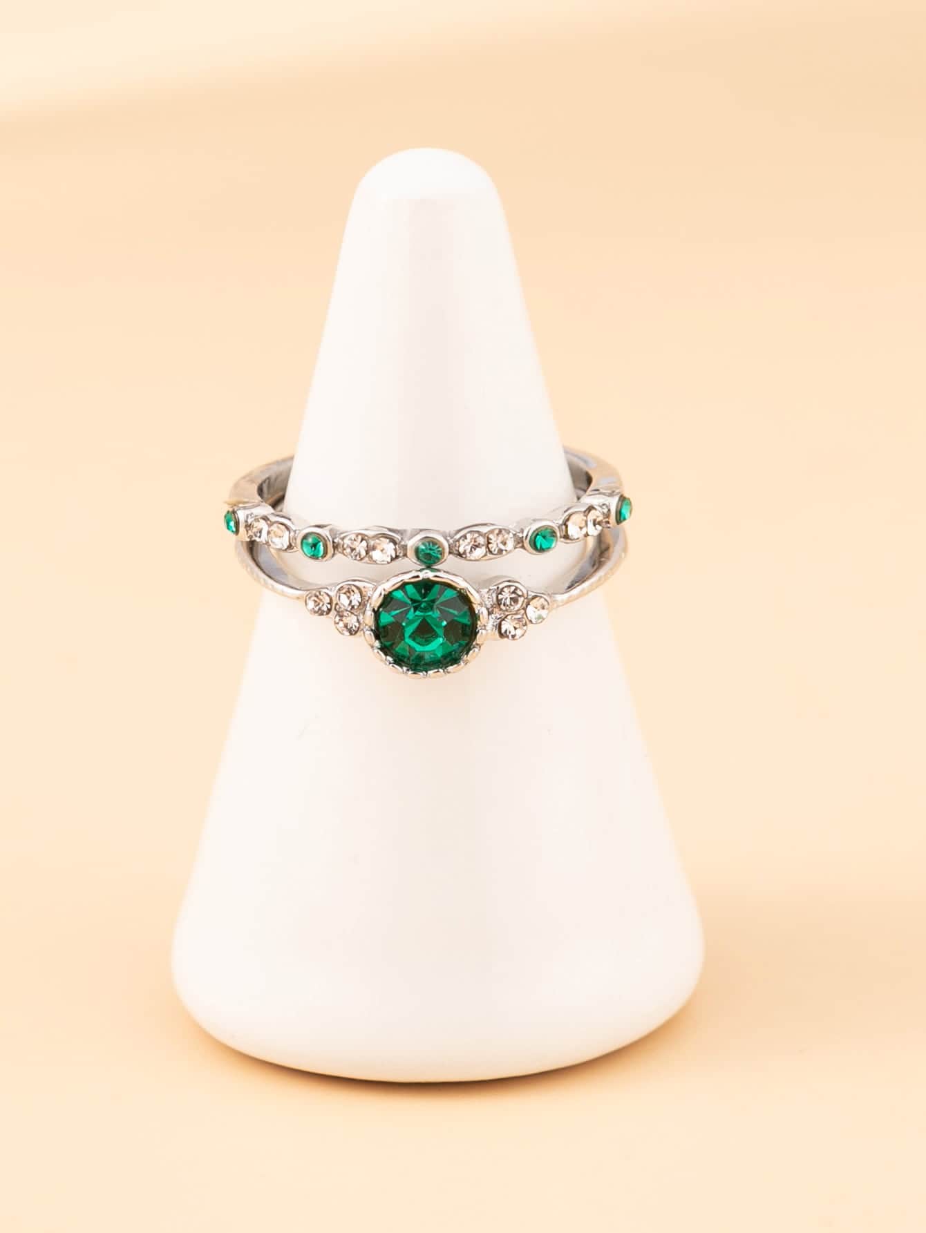 2pcs Rhinestone Decor Ring - Green - View 2