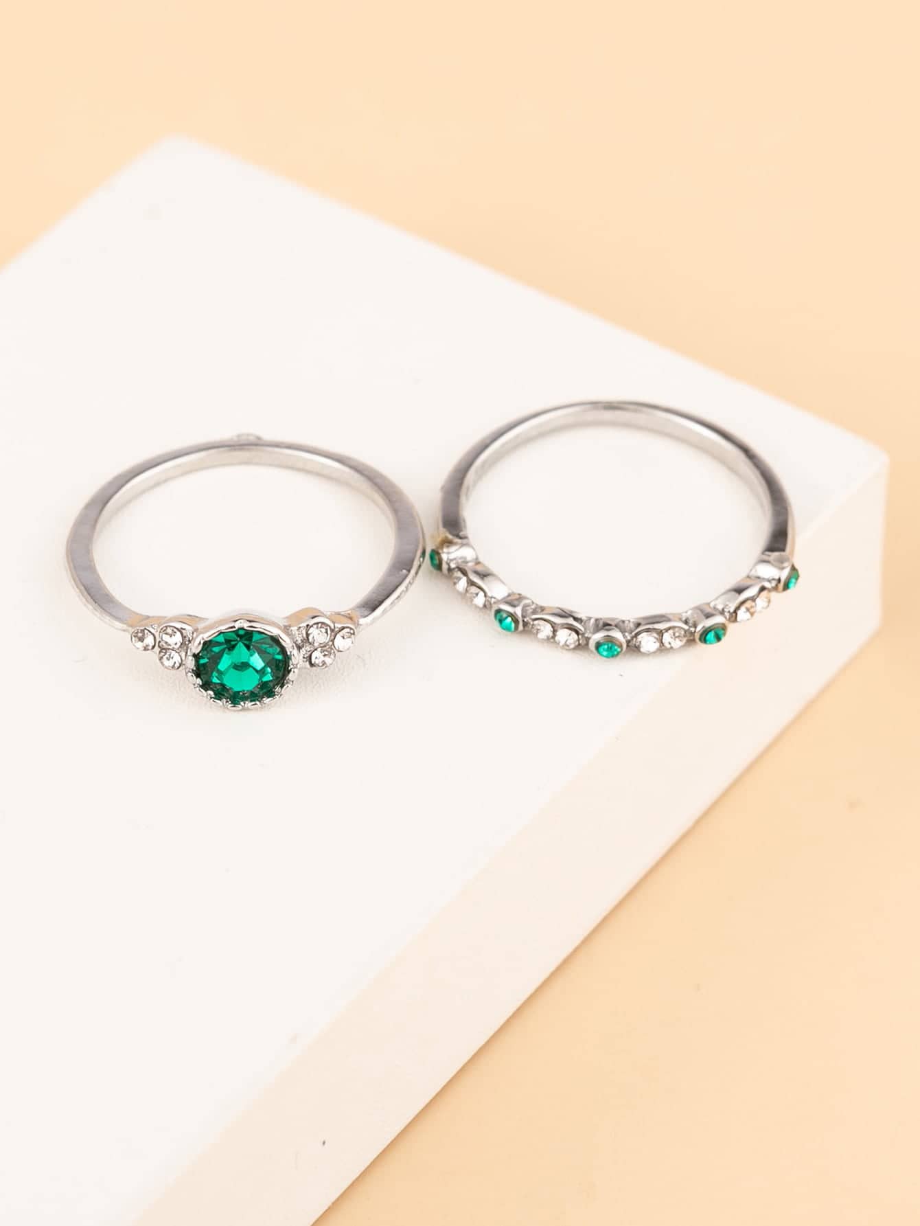 2pcs Rhinestone Decor Ring - Green - View 4