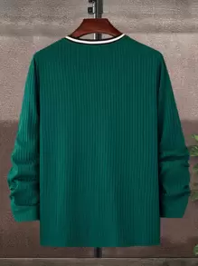 Manfinity Homme Men Ribbed Knit Striped Trim Tee - Dark Green - View 2