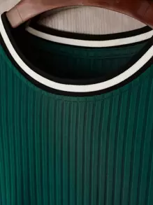 Manfinity Homme Men Ribbed Knit Striped Trim Tee - Dark Green - View 3