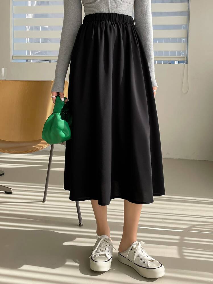 DAZY Women Solid Color Daily Wear High Waist Skirt - Black - View 6