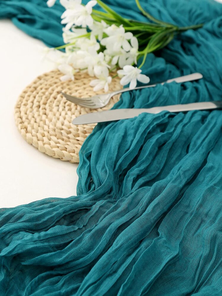 Camino de mesa con fruncido - Agua verde azul - Añade 1