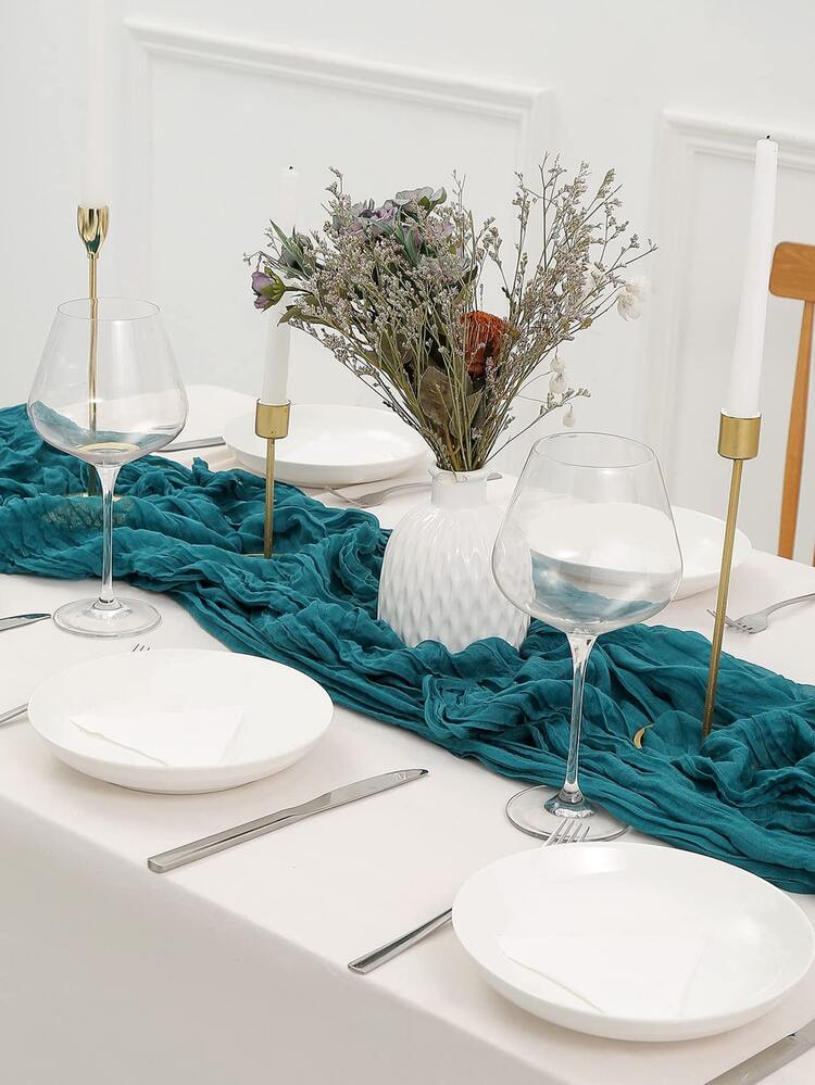 Camino de mesa con fruncido - Agua verde azul - Añade 3