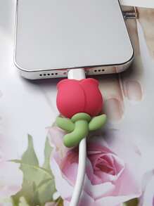1 pieza Protector de cable de dato con diseño floral - Rosa Roja - Ver 2
