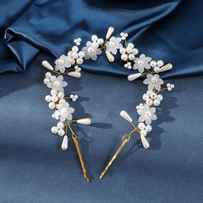 Flower & Faux Pearl Decor Bridal Hair Band