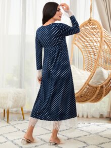 SHEIN Unity 波卡圓點蕾絲拼接休閒服連衣裙 - 藏蓝色 - 查看 2