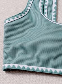 SHEIN Swim Summer Beach Rib Whip Stitch Tie Side Bikini Set - Mint Green - View 3