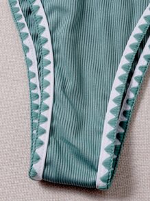 SHEIN Swim Summer Beach Rib Whip Stitch Tie Side Bikini Set - Mint Green - View 6