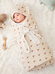 1入組嬰兒長毛絨彩虹印花繈褓毯