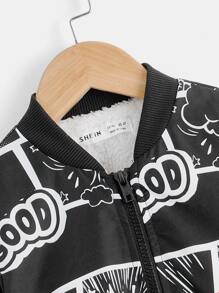 SHEIN Toddler Boy Jackets Dây kéo Hoạt hình Lá thư Giải trí - Nhiều màu - Xem 3