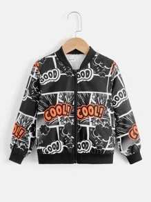 SHEIN Toddler Boy Jackets Dây kéo Hoạt hình Lá thư Giải trí - Nhiều màu - Xem 4