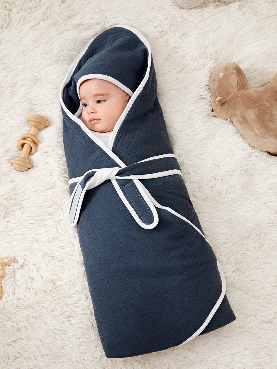 1 cái chăn quấn trơn sang trọng cho trẻ sơ sinh - Màu xanh bụi bặm - Xem 1