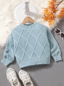 SHEIN Toddler Girls Argyle Knit Jumper - Baby Blue - View 1