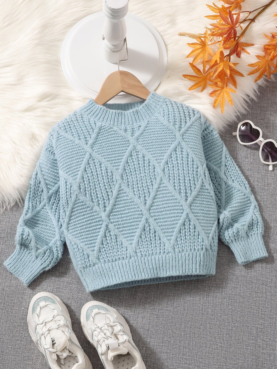 SHEIN Toddler Girls Argyle Knit Jumper - Baby Blue - View 1