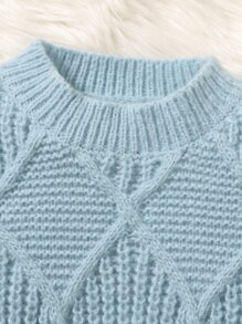 SHEIN Toddler Girls Argyle Knit Jumper - Baby Blue - View 3