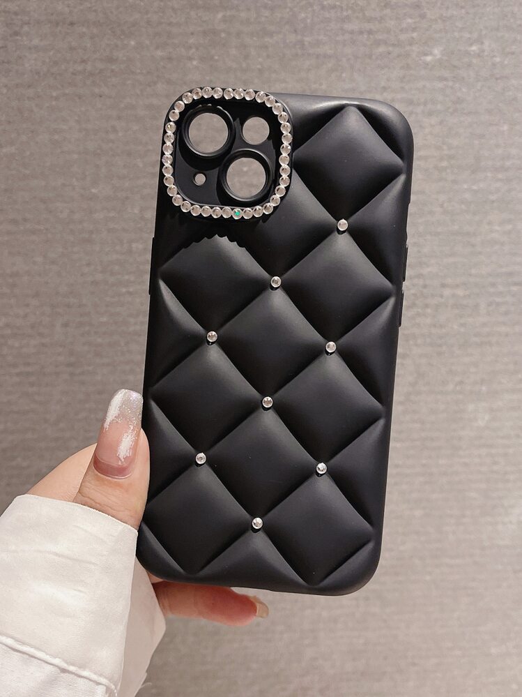 奢华水钻装饰黑色手机壳适用于 17 Pro Max/17 Pro/17 Air/17/16 Pro Max/16/16 Pro/16 Plus/16E/15/15 Pro Max/15 Pro/15 Plus/11/12/13/14/14 Pro Max/14 Pro/13 Pro Max/XS/XS Max/XR/7 Plus，柔软迷人，全覆盖防摔 - 黑色 - 查看 4