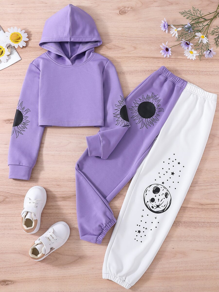 Girls Sun & Moon Print Hoodie & Joggers - Multicolor - View 1