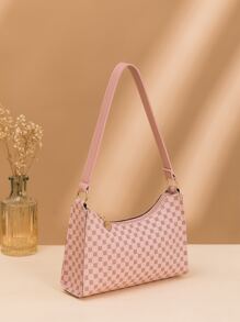 Geometric Pattern Zipper Bag - Pink - View 1