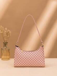 Geometric Pattern Zipper Bag - Pink - View 2
